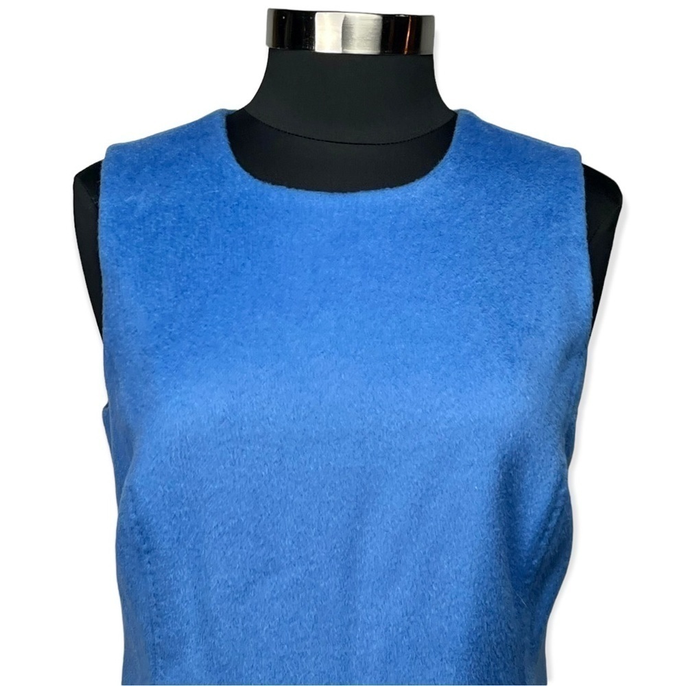 J. MCLAUGHLIN BLUE WOOL CASHMERE SLEEVELESS VISIBLE STITCH SHEATH DRESS - Picture 6 of 14